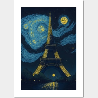 starry night paris with eiffeltower Posters and Art